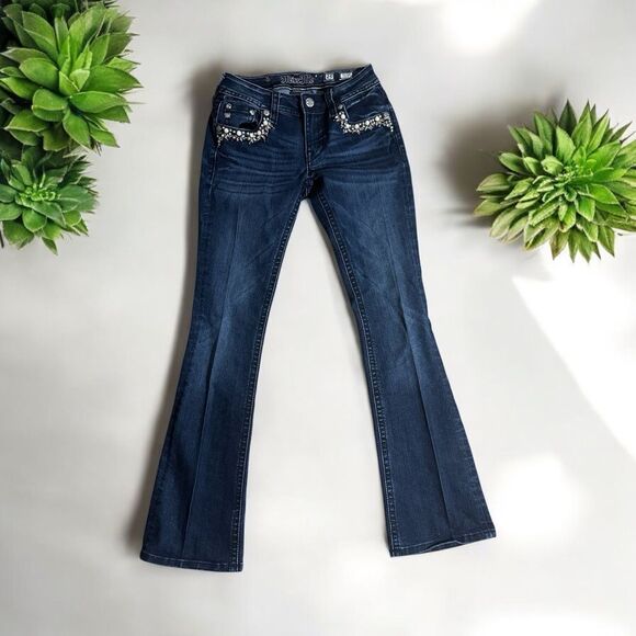 Miss Me‎ Mid-Rise Boot Cut Embellished Denim Jeans Size 25 - Picture 1 of 13